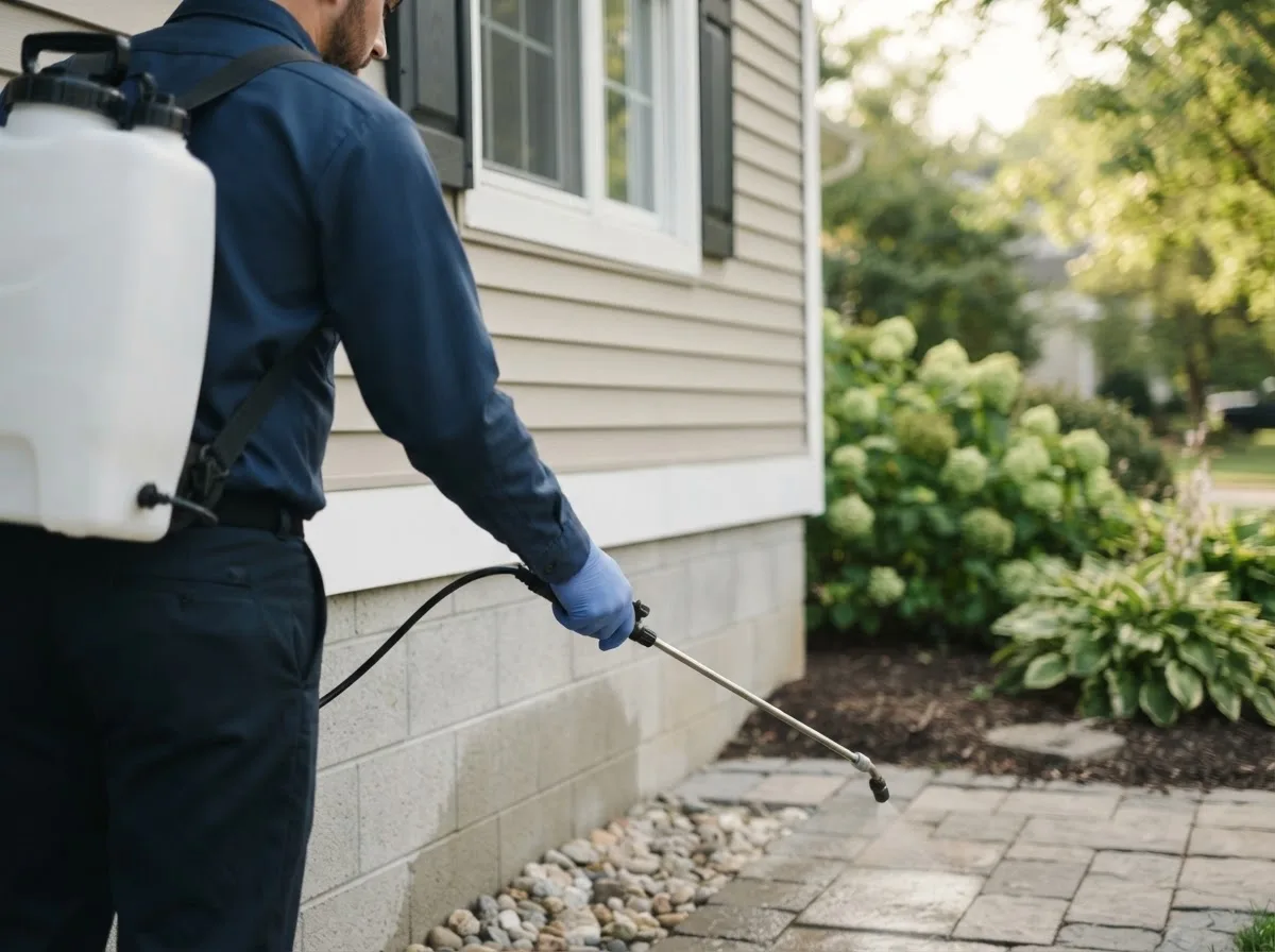 Pest control technician inspecting a home in Coalville, UT